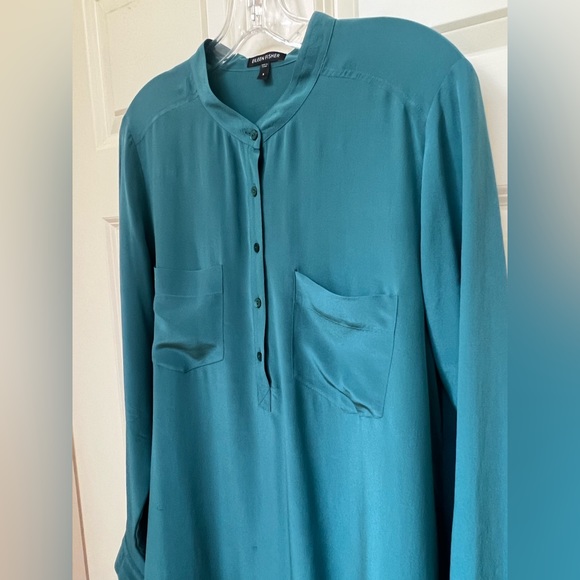 Eileen Fisher silk turquoise blouse - Picture 5 of 11